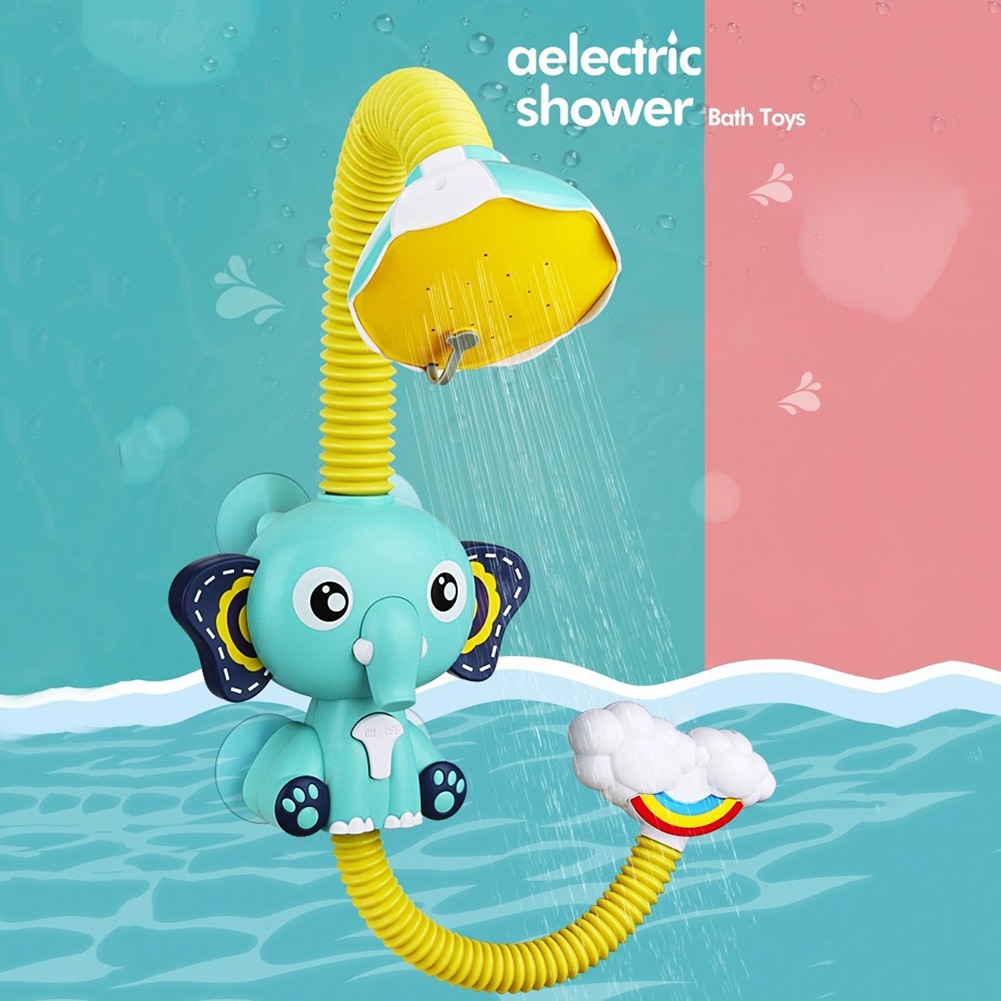 Cute Electric Elephant Water Pump with 360 Degrees Adjusted Hose Baby Bath Shower Head Spout Rinser Kids Shower Toys